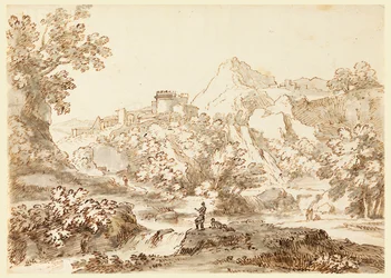Tegning, et landskap med by, 1750–1770