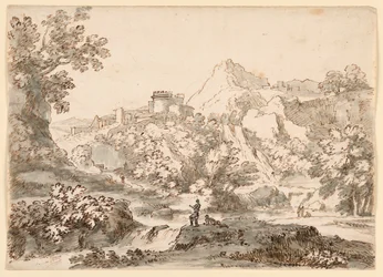 Tegning, et landskap med by, 1750–1770