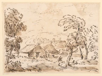 Tegning, En bondebolig og et slott i fjellandskap, 1762–1786