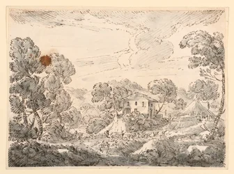 Tegning, En bondebolig i skogkledd land, 1750–1770