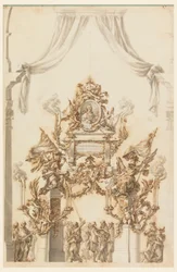 Tegning, design for en katafalk for Karl Emanuel III av Sardinia, 1773