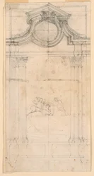 Tegning, utforming av et gravmonument for et kloster, ca. 1745