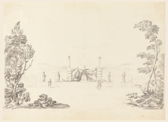 Tegning, skisse for en fontene i parken, 1740