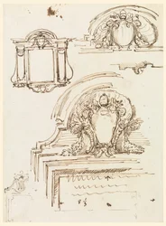 Tegning, skisser for rammer, for sakristiet i St. Peters kirke, 1740–58