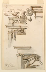 Tegning, to dørkarmer, 1750–75