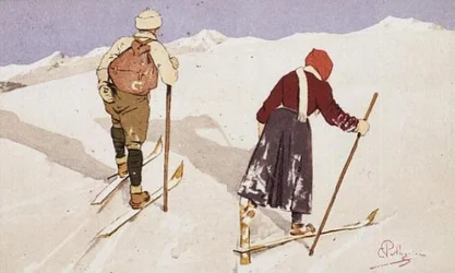 Langrennsløpere (farge litho)