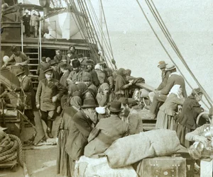 Russian pilgrims to Jerusalem aboard vessel in Beirut harbour