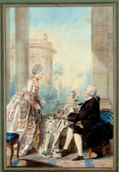Monsieur og Madame de Saint Vast og Mademoiselle de Beauregard Akvarell av Louis Carrogis dit Carmontelle