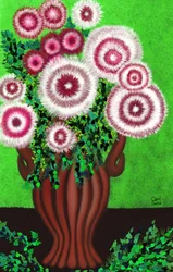 Brun vase med fantasy markblomster