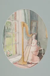 A Young Woman with a Harp, 2009 (wc på papir)