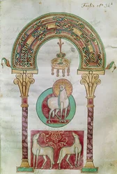 Ms CCII fol.35r Agnus Dei, illustrasjon av Guds lam fra Etymologiae av Isidore av Sevilla