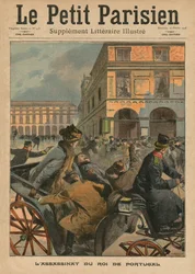 Attentatet på kong Carlos I, Portugals konge, forsideillustrasjon fra «Le Petit Parisien», illustrert litterært tillegg, 16. februar 1908