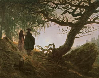 En mann og en kvinne som betrakter månen, av Caspar David Friedrich (1774-1840)