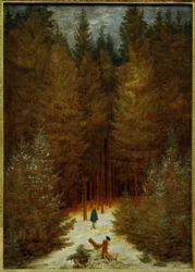 Jegeren i skogen (En snødekt granskog)