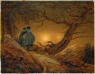 To menn som betrakter månen (olje på lerret)