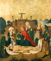 Deponering av Kristus, detalj fra altertavle for høyaltertavle til St Martin-kirken i Colmar, ca. 1462-1465, av Caspar Isenmann (ca. 1430-1484)