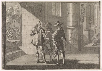 Masaniello snakker med to adelsmenn i en kirke, 1647