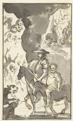 Don Quichotte og Sancho Panza kjører forbi en smie Design for det femte bindet av Histoire de l