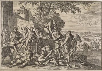 Spanske soldater blir lastet på vogner og fraktet bort, 1641