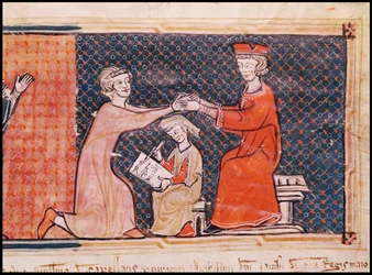 Den kongelige aktor, skriftlæreren og føydalherren, fra Capbreu de Clayra et de Millas 1292