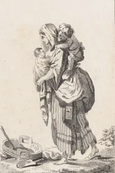 Bondekvinne med to barn, ca. 1758.