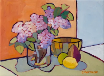 Nyt frukt og blomster, 2024 (olje på lerret)