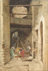 Italiensk gårdsplass og figurer, 1843-1921.