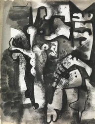 Figurkomposisjon, ca. 1951 (blekk og vask på papir)