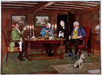 Kjennere Drikkere nyter et glass portvin. Akvarell av Cecil Aldin (1870-1935) Privatsamling fra 1800-tallet