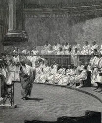 Cicero fordømmer konspiratøren Catiline (gravering)