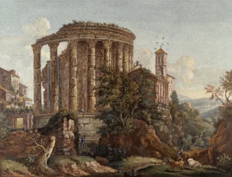 Et av et par romerske mikromosaikkbilder «Vestas tempel», ca. 1774–75 (mosaikk)