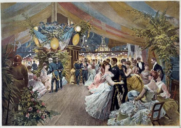 En ball ombord i en rutebåt Illustrasjon av Cesare Detti (1847-1914) Paris fra 1800-tallet, Musee Carnavalet