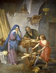 Josef, Maria og Jesus i snekkerverkstedet