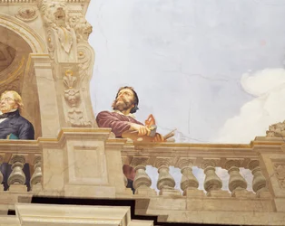 Detalj fra Allegory of Italy, freskomaleri av Cesare Mariani (1826-1901), tak, Hall of the Majority, Palazzo delle Finanze (Finanspalasset), Roma. Italia