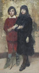 To søskenbarn, Cesare Tallone (olje på lerret)