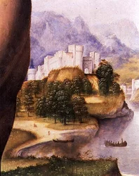 St. Hieronymus, detalj av landskapet (olje på panel) (detalj av 112517)