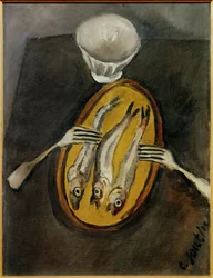 Stilleben med sild, ca. 1916 (maleri på lerret)
