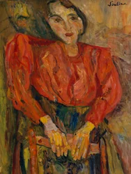 Kvinne i rød bluse, ca. 1919