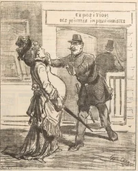 Frue, det er ikke tilrådelig å gå inn!. Le Charivari, 16. april 1877, 1877.