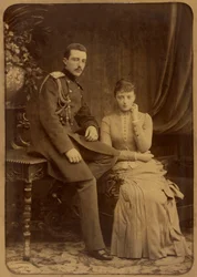 Michel Mikhailovitch de Russie et Anastasia Mikhailovna de Russie - Storhertug Michael Mikhailovich av Russland og storhertuginne Anastasia Mikhailovna av Russland, av Bergamasco, Charles (Karl) (1830-1896). Albumin Photo, ca. 1880. Russisk statsfilm og fo