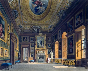 Salon av dronning Caroline, gravering av Thomas Sutherland (1785-1838), basert på design av Charles Wild (1781-1835), fra historien til de kongelige residensene