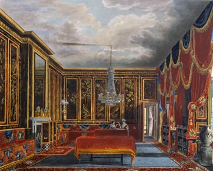 Japansk rom, gravering av Richard Reeve (født i 1780), Basert på design av Charles Wild (1781-1835), Fra The History of the Royal Residences