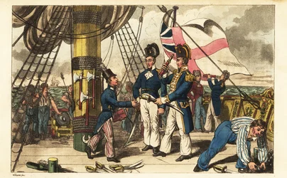 Kaptein Spring gjør Midshipman Newcome til sin aide-de-camp og gir ham sverdet sitt på kvartdekket til HMS Victory