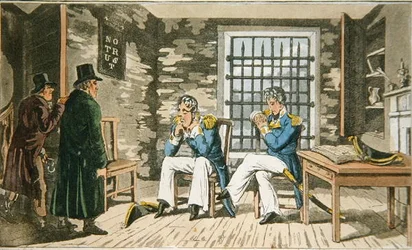 Tallerken fra "The Adventures of Johnny Newcome in the Navy" av John Mitford (1782-1831) 1818 (farget akvatint)