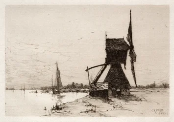 Vindmølle langs kysten, 1884.