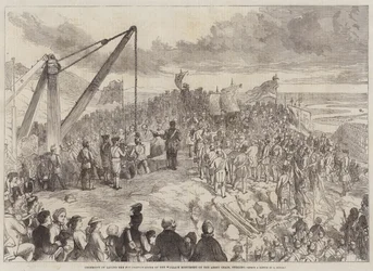 Seremoni for nedlegging av grunnsteinen til Wallace-monumentet på Abbey Craig, Stirling