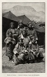 Kurderne i Petchara (Tyrkia). Gravering av Barbant for å illustrere historien "Gjennom russisk Armenia, Karabagh, Arax-dalen, Ararat-massivet" "av Madame B. Chantre, i Le tour du Monde 1892, regissert av Edouard Charton (1807-1891), Hachette, Paris.