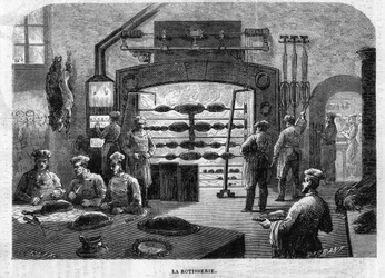 La Rotisserie des cuisines du Palais des Tuileries, i 1864. Gravering av F. Lix og Barbant fra en tegning av Moullin.