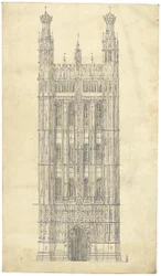 Tegning for Houses of Parliament, ca. 1836-40 (penn og blekk på papir)