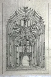 Inngang til House of Lords, fra en mappe med tegninger fra New Palace of Westminster (penn og blekk på papir)